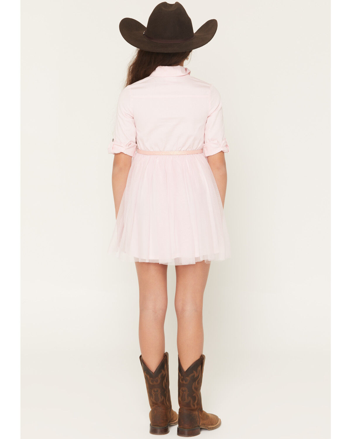 Image #4 - Sugar California Girls' Fringe Long Sleeve Button-Down Denim Tutu Dress, Blush, hi-res