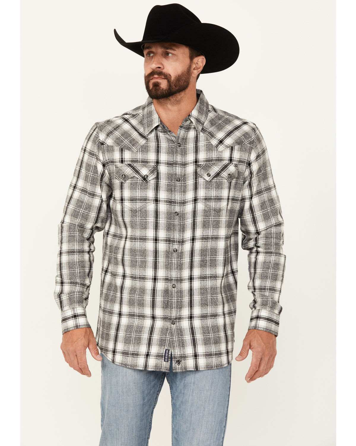 Image #1 - Moonshine Spirt&reg; Men's Gray Cloud Plaid Print Long Sleeve Snap Western Shirt, Grey, hi-res