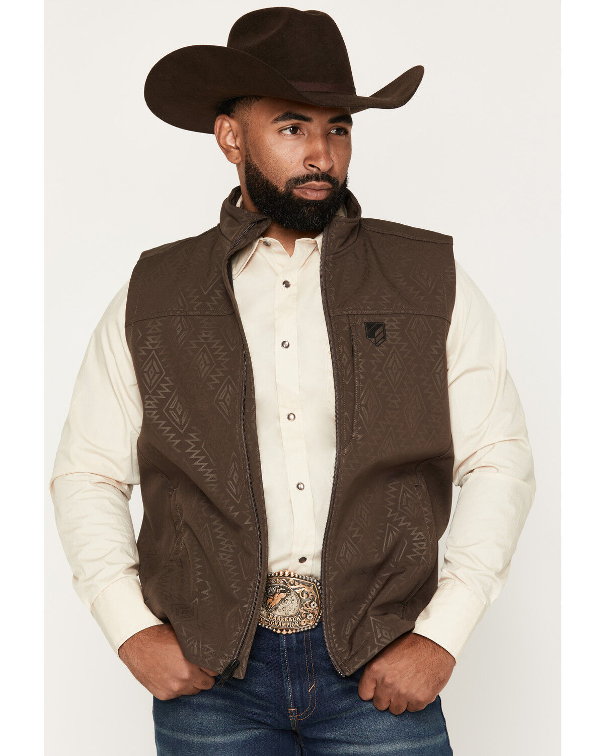 RANK 45&reg; Men's Buck Tonal Southwestern Softshell Vest, Brown, hi-res