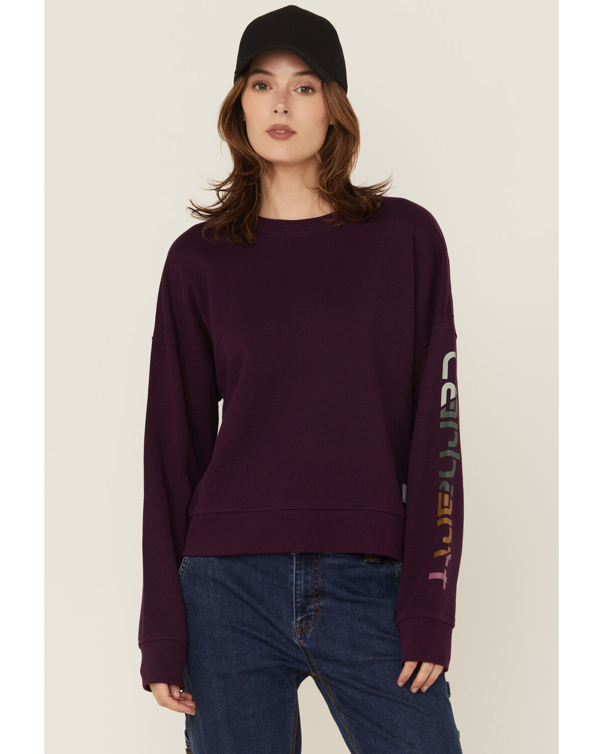 Image #1 - Carhartt Women's TENCEL&trade; Fiber Series Loose Fit Long Sleeve Graphic Sweatshirt, Purple, hi-res