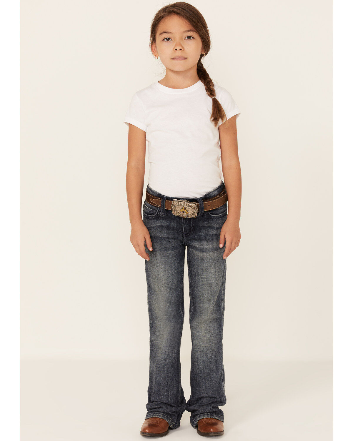 Wrangler Girls' Everyday Mid-Rise Boot Jeans, Blue, hi-res