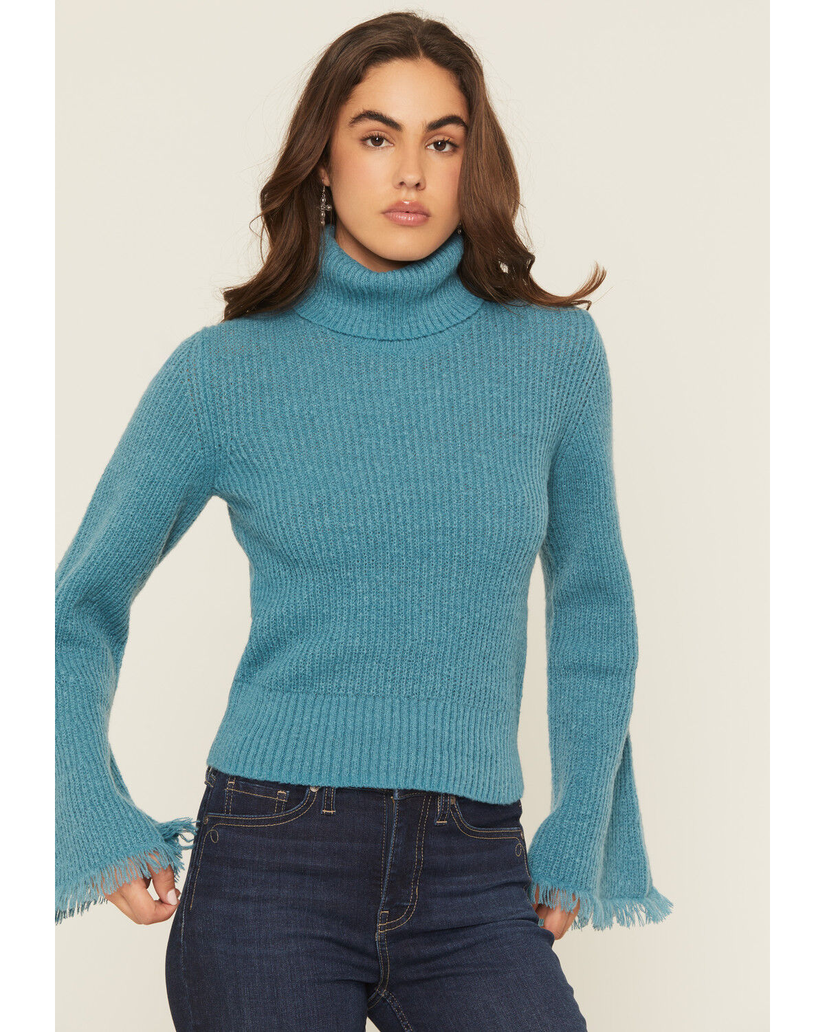 Shyanne Women's Bell Sleeve Marled Sweater, Turquoise, hi-res