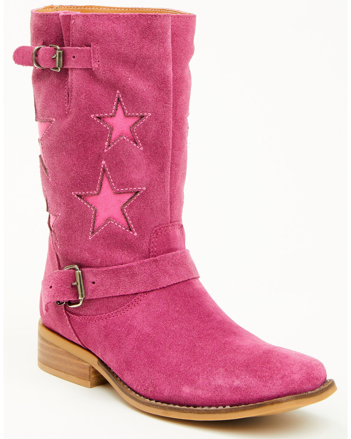 Dingo Little Girls' Blacklist Star Inlay Harness Boots - Square Toe, Pink, hi-res