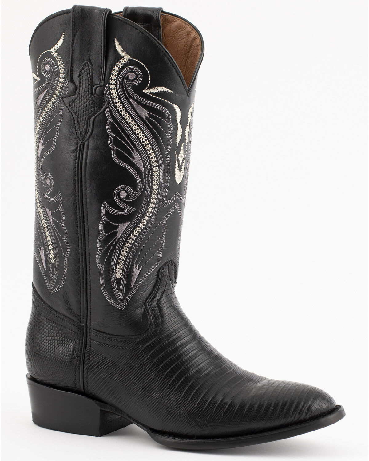 Ferrini Men's Exotic Teju Lizard Western Boots - Round Toe, Black, hi-res