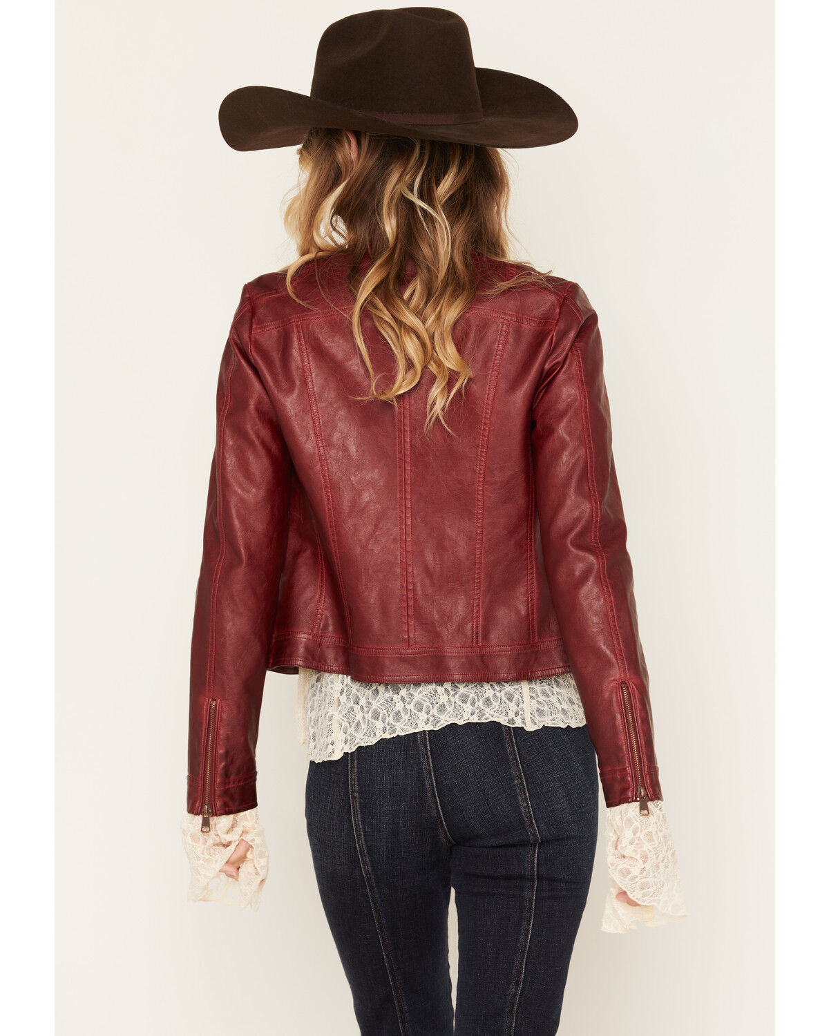 Image #4 - Stoosh Women's Faux Leather Zip Front Jacket, Red, hi-res