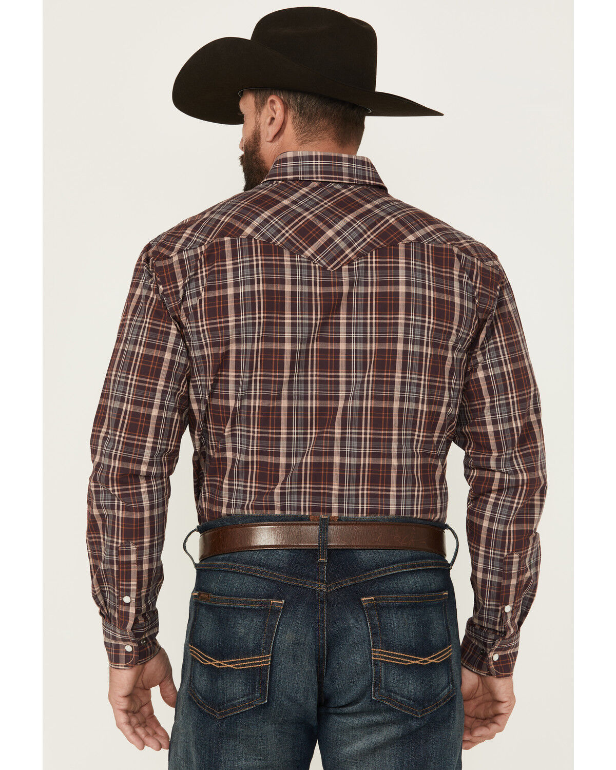 Image #4 - Rough Stock by Panhandle Men's Plaid Print Long Sleeve Pearl Snap Western Shirt, Purple, hi-res
