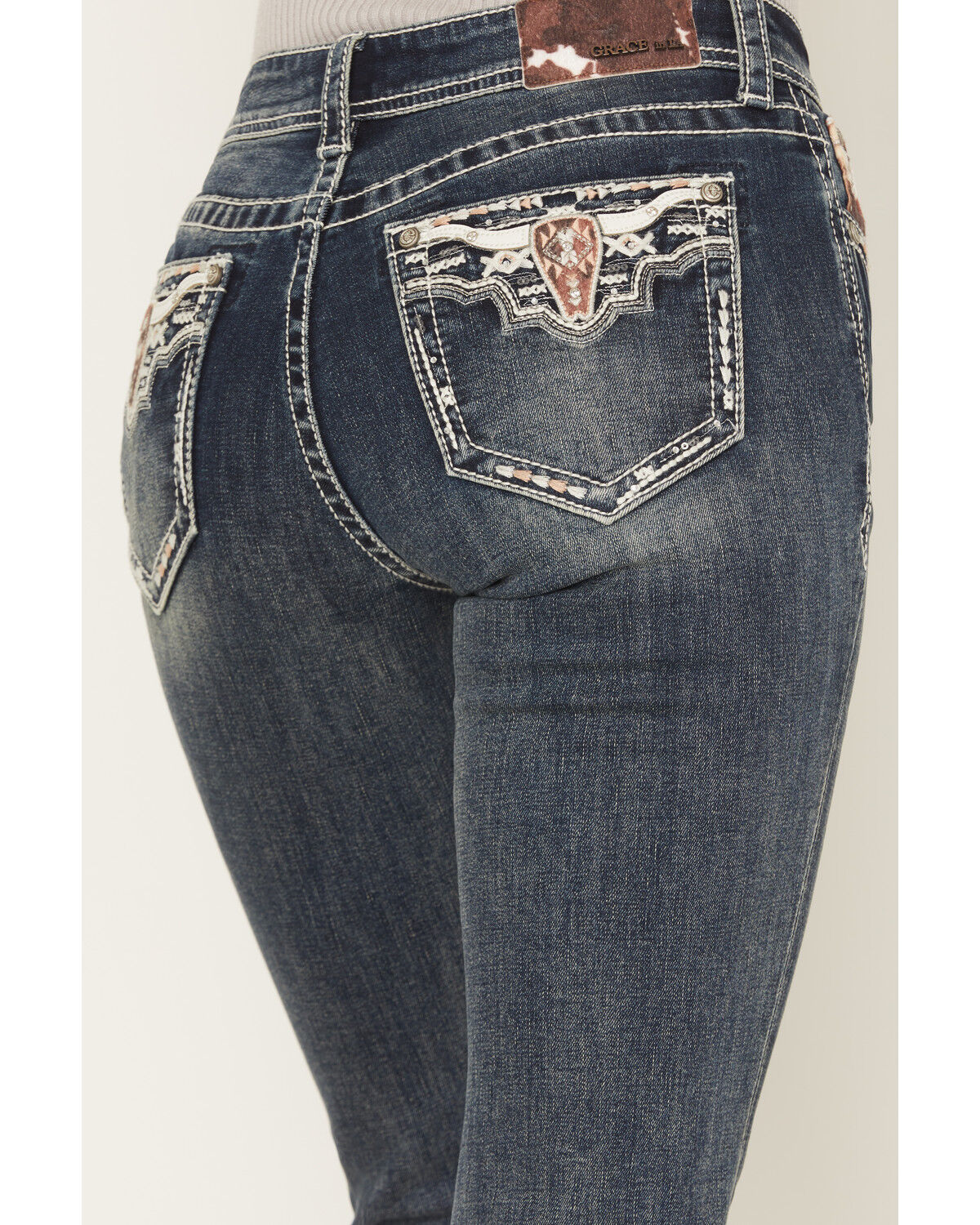 Image #2 - Grace in LA Women's Medium Wash Mid Rise Embellished Bootcut Denim Jeans, Medium Wash, hi-res