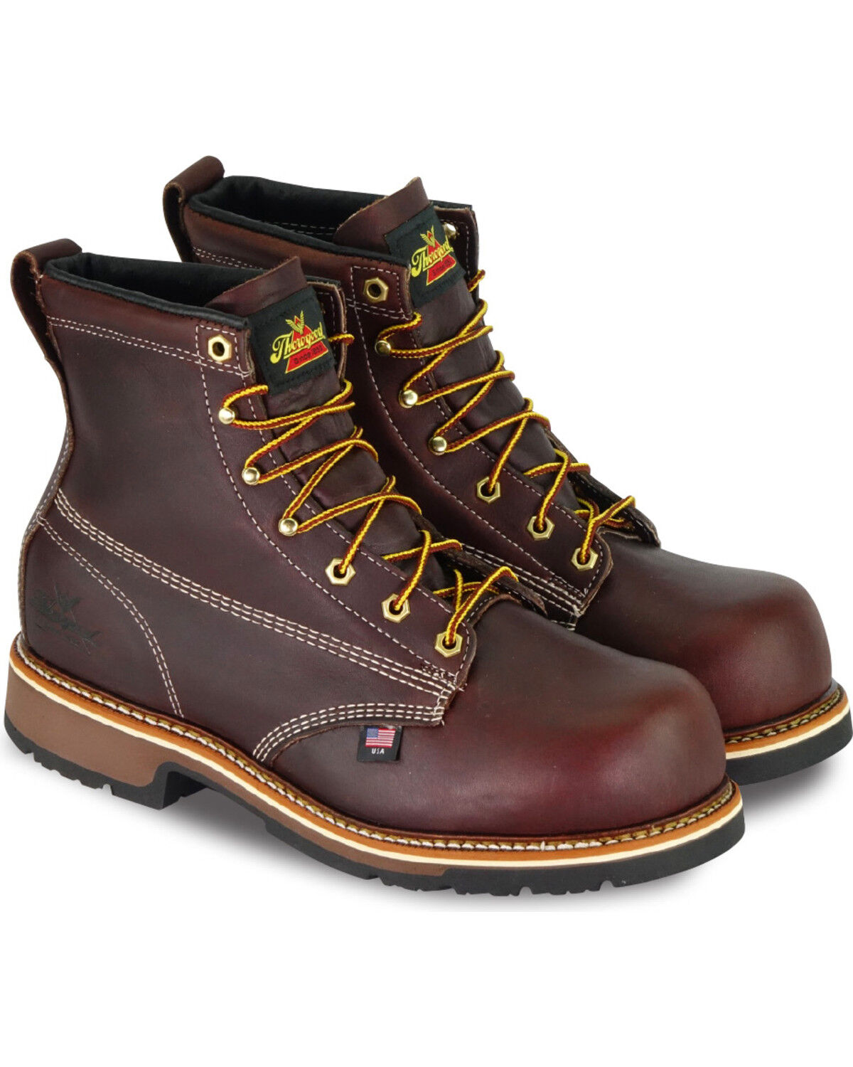 Image #1 - Thorogood Men's 6" USA Lace-Up Work Boots - Composite Toe, Dark Brown, hi-res