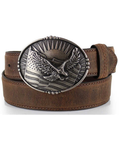 Image #1 - Cody James® Men's Patriotic Eagle Leather Belt, Brown, hi-res