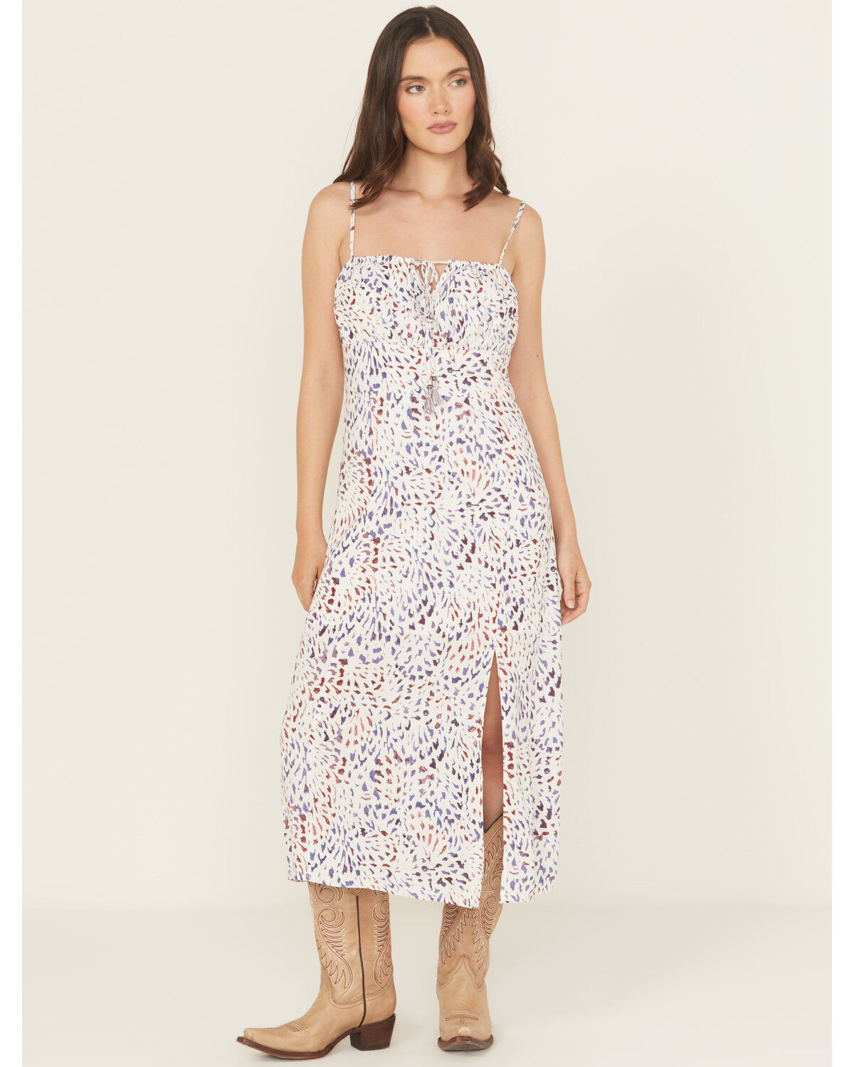 Image #1 - Lovestitch Women's Multicolored Leopard Print Sleeveless Midi Dress, White, hi-res