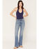 Image #1 - Haala Women's Vintage Medium Wash Bella Trouser Flare Stretch Denim Jeans, Light Wash, hi-res