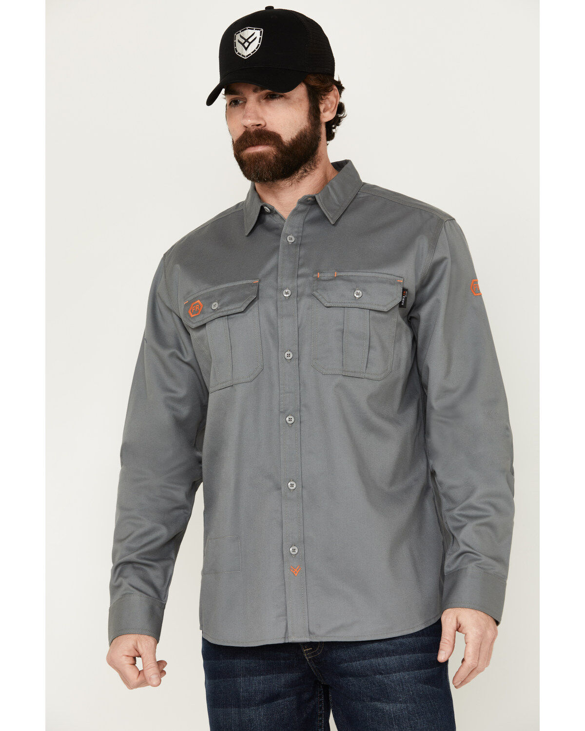 Image #1 - Hawx Men's FR Woven Long Sleeve Button-Down Work Shirt - Tall, Silver, hi-res