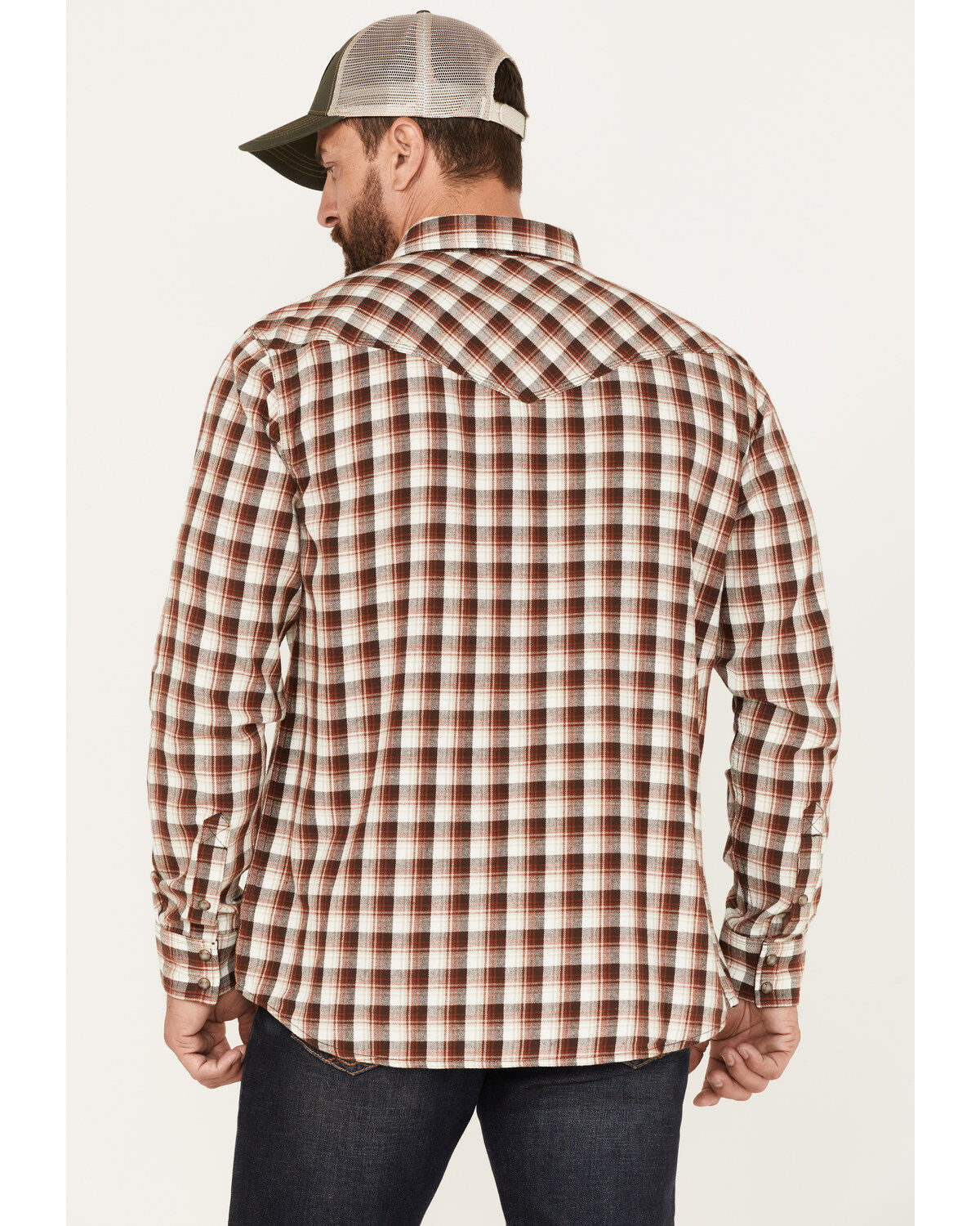 Image #5 - Moonshine Spirit&reg; Men's Dirt Runner Plaid Print Snap Western Flannel Shirt, Cream, hi-res