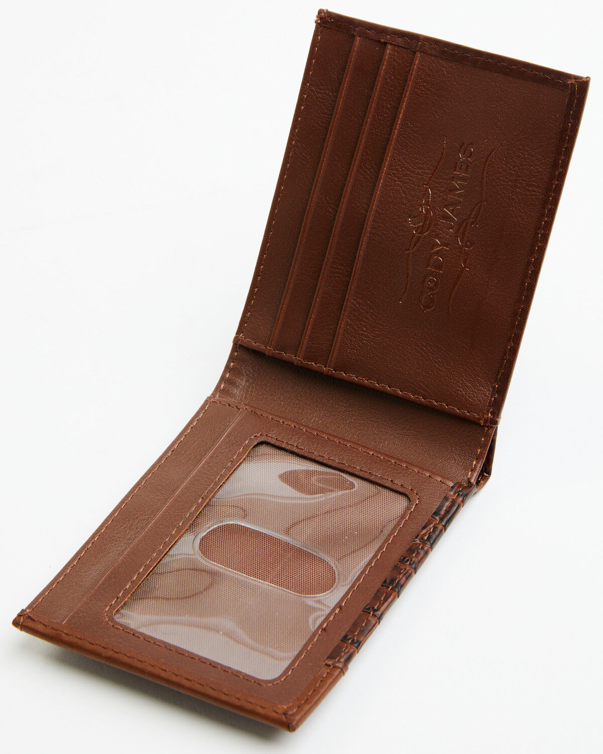 Image #2 - Cody James Men's Croc Embossed Leather Bifold Wallet, Brown, hi-res