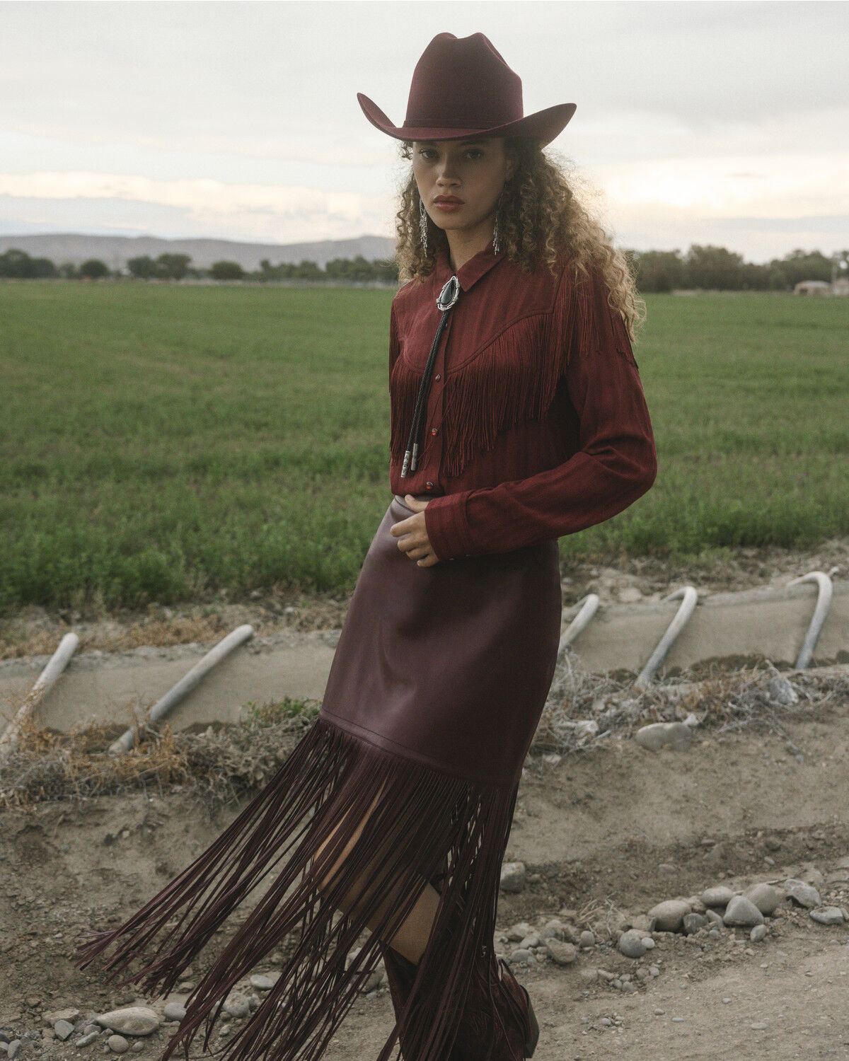 Image #1 - Idyllwind Women's Payson Faux Leather Fringe Maxi Skirt, Cherry, hi-res