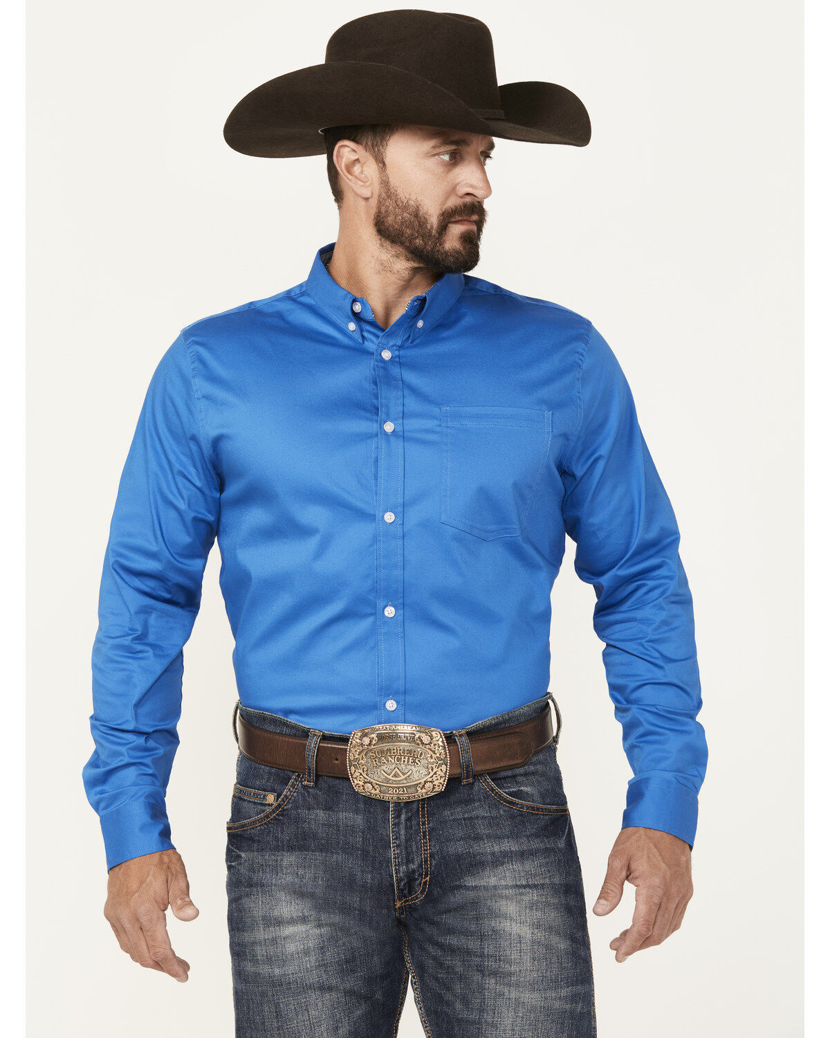 Cody James Men's Basic Twill Long Sleeve Button-Down Performance Western Shirt, Royal Blue, hi-res