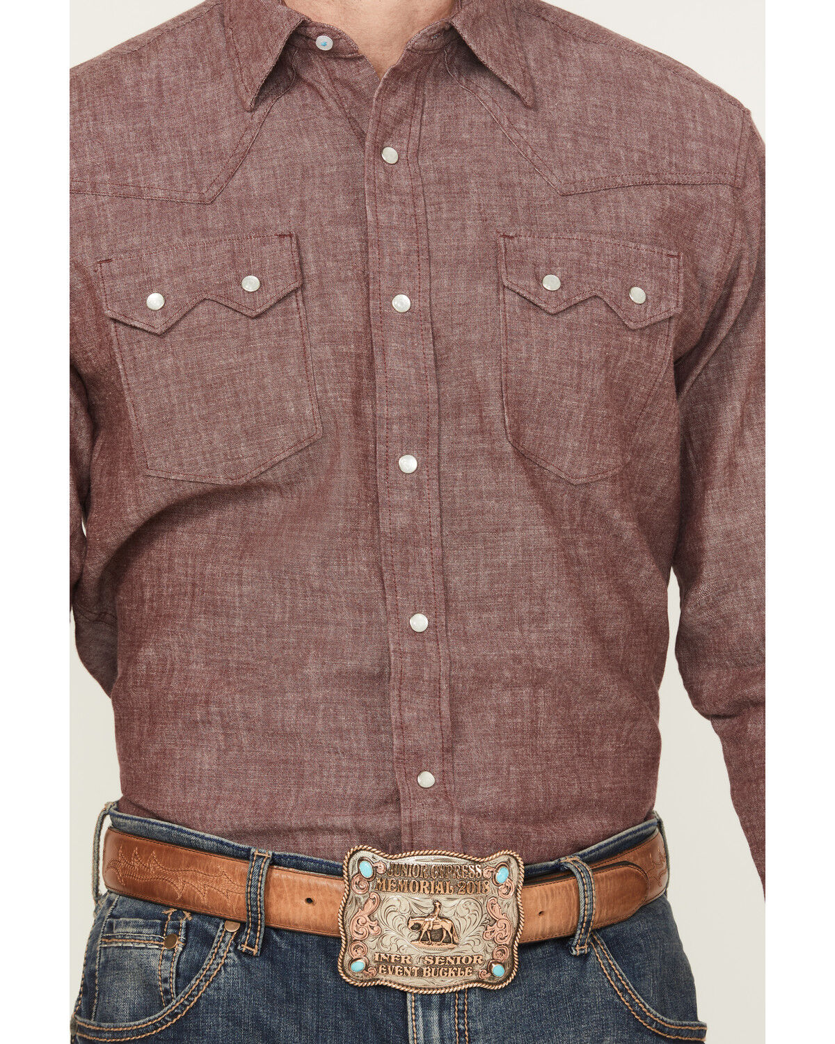 Image #3 - Wrangler X Cody Johnson Men's Textured Solid Long Sleeve Pearl Snap Western Shirt - Tall, Burgundy, hi-res