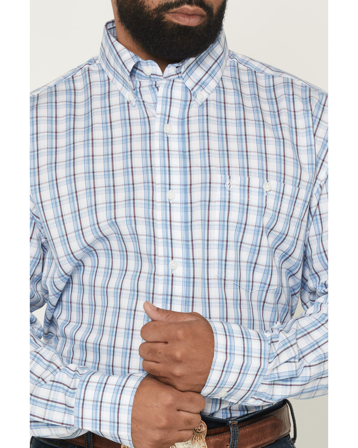 Image #3 - Wrangler Men's Plaid Print Long Sleeve Button-Down Western Shirt, Blue, hi-res