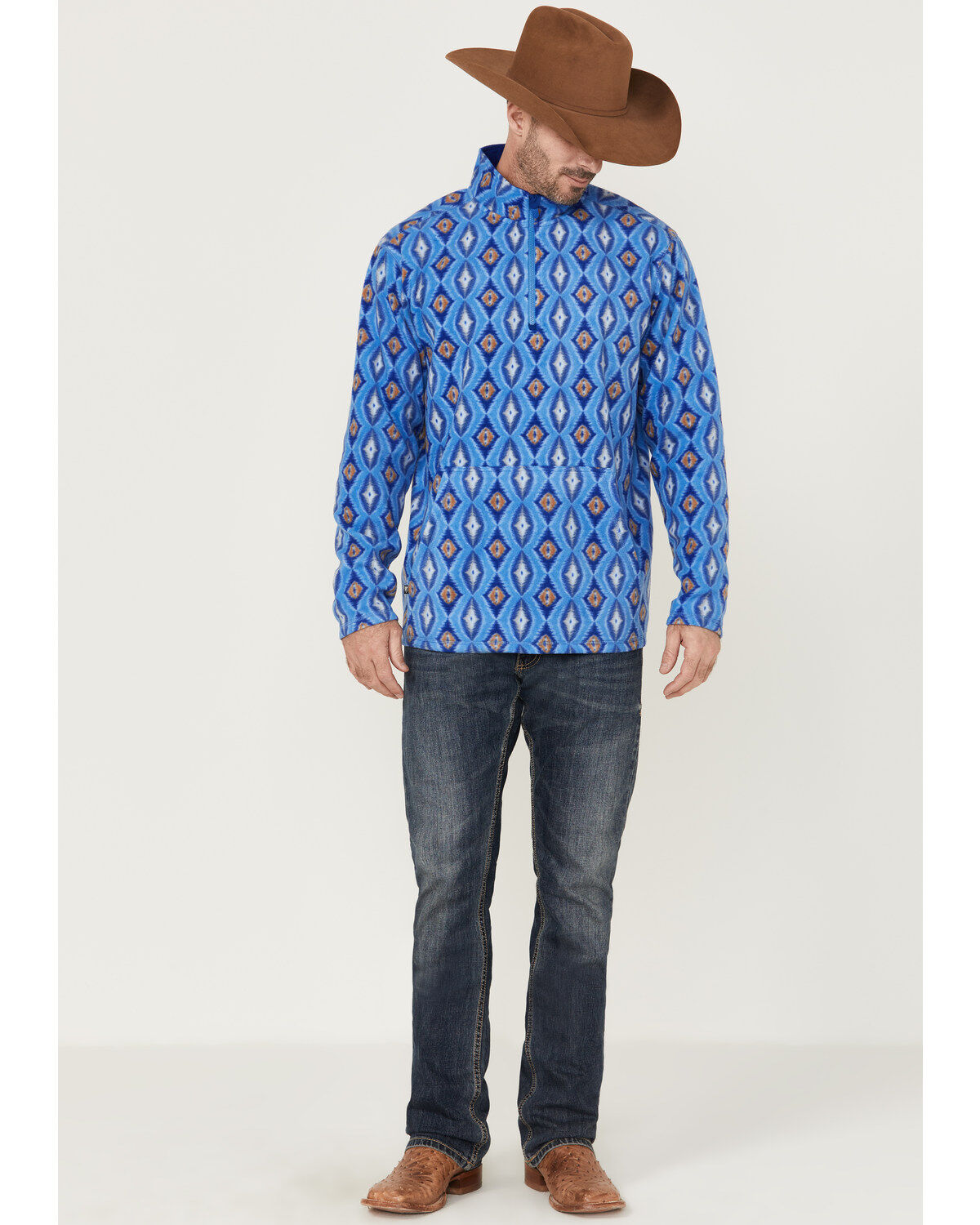 Image #2 - RANK 45&reg; Men's Shadow Southwestern Print 1/4 Zip-Front Fleece Pullover, Blue, hi-res