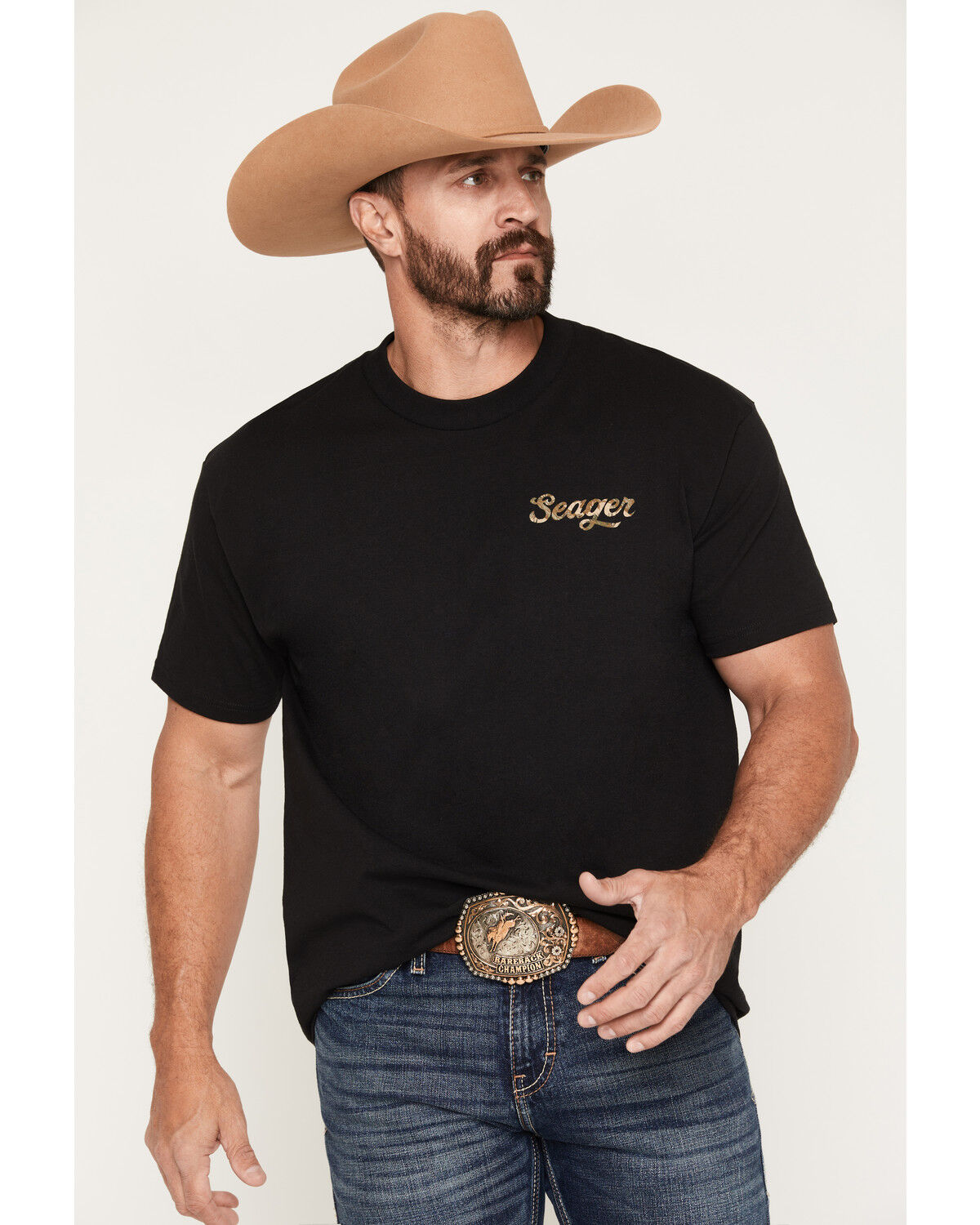 Image #2 - Seager Men's Russ Fill Camo Print Logo Short Sleeve Graphic T-Shirt, Black, hi-res