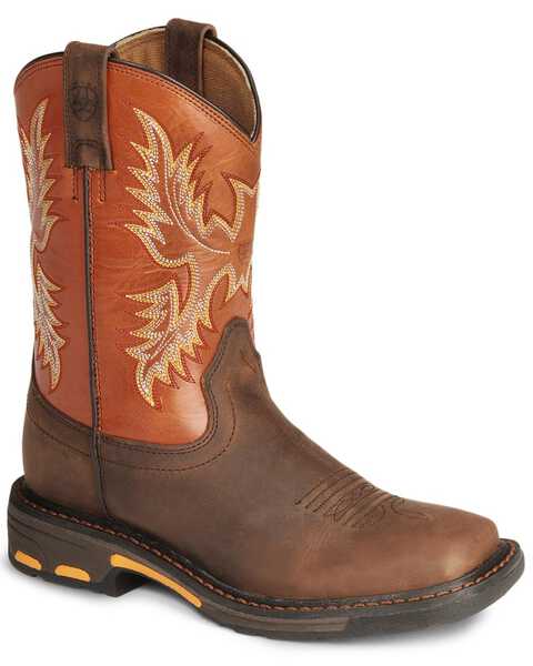 Image #1 - Ariat Boys' Earth WorkHog® Western Boots - Broad Square Toe, Earth, hi-res