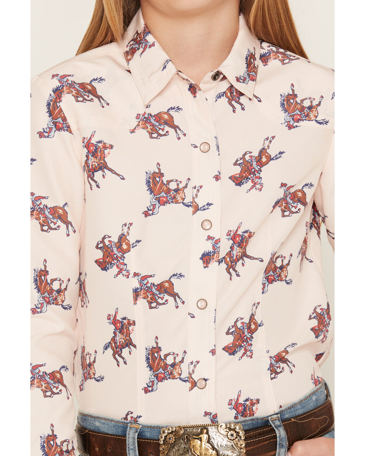 Image #3 - Cruel Girl Girls' Horse Print Long Sleeve Pearl Snap Western Shirt, Pink, hi-res