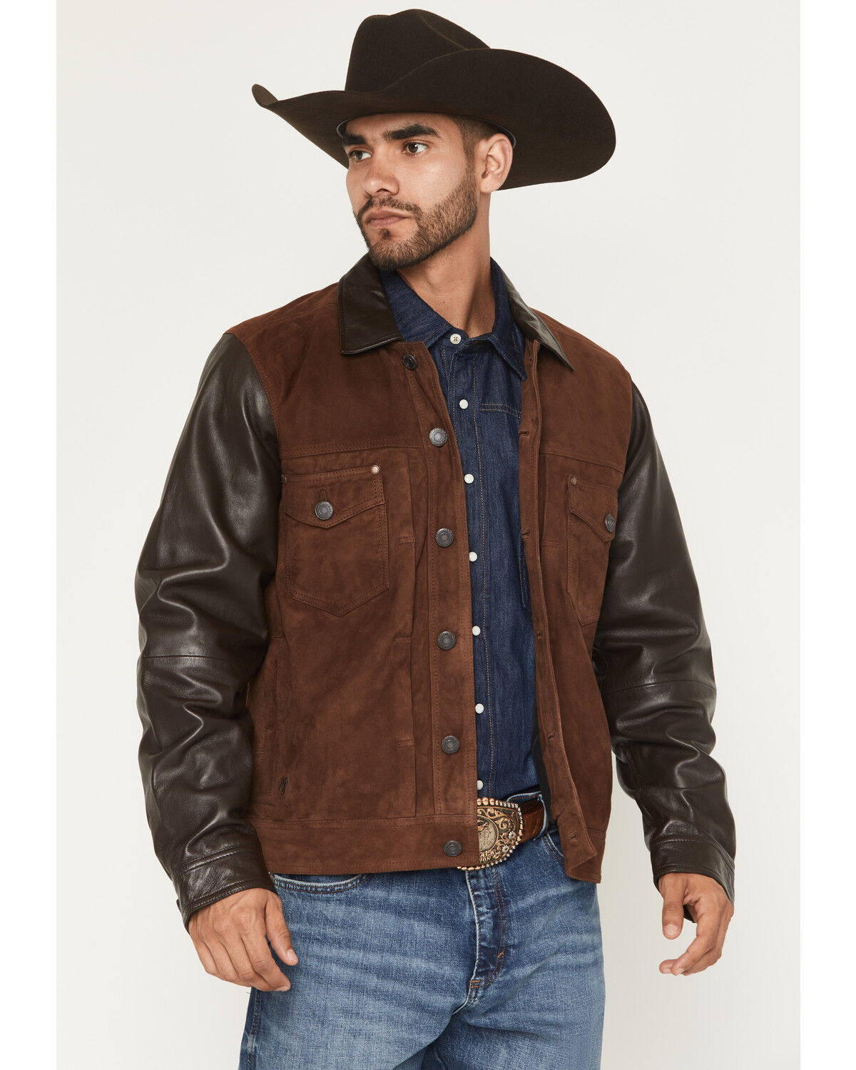 Image #1 - Moonshine Spirit&reg; Men's Brody Color Block Leather Button-Down Jacket, Rust Copper, hi-res