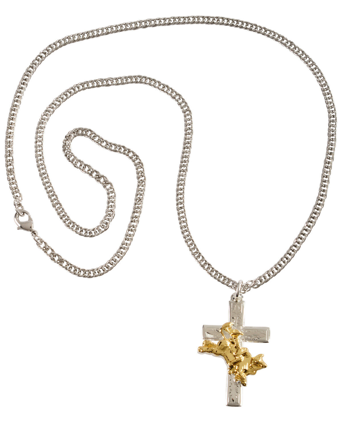 Montana Silversmiths Men's Bullrider Cross Necklace, Silver, hi-res