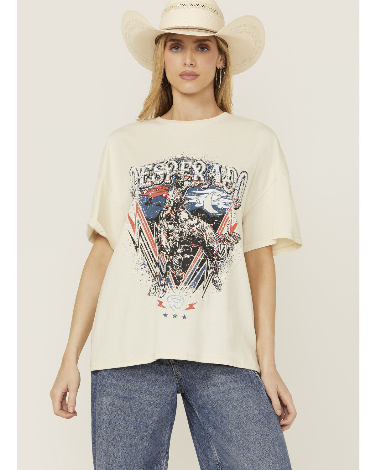 Image #1 - Rock & Roll Denim Women's Desperado Short Sleeve Graphic Tee, Cream, hi-res