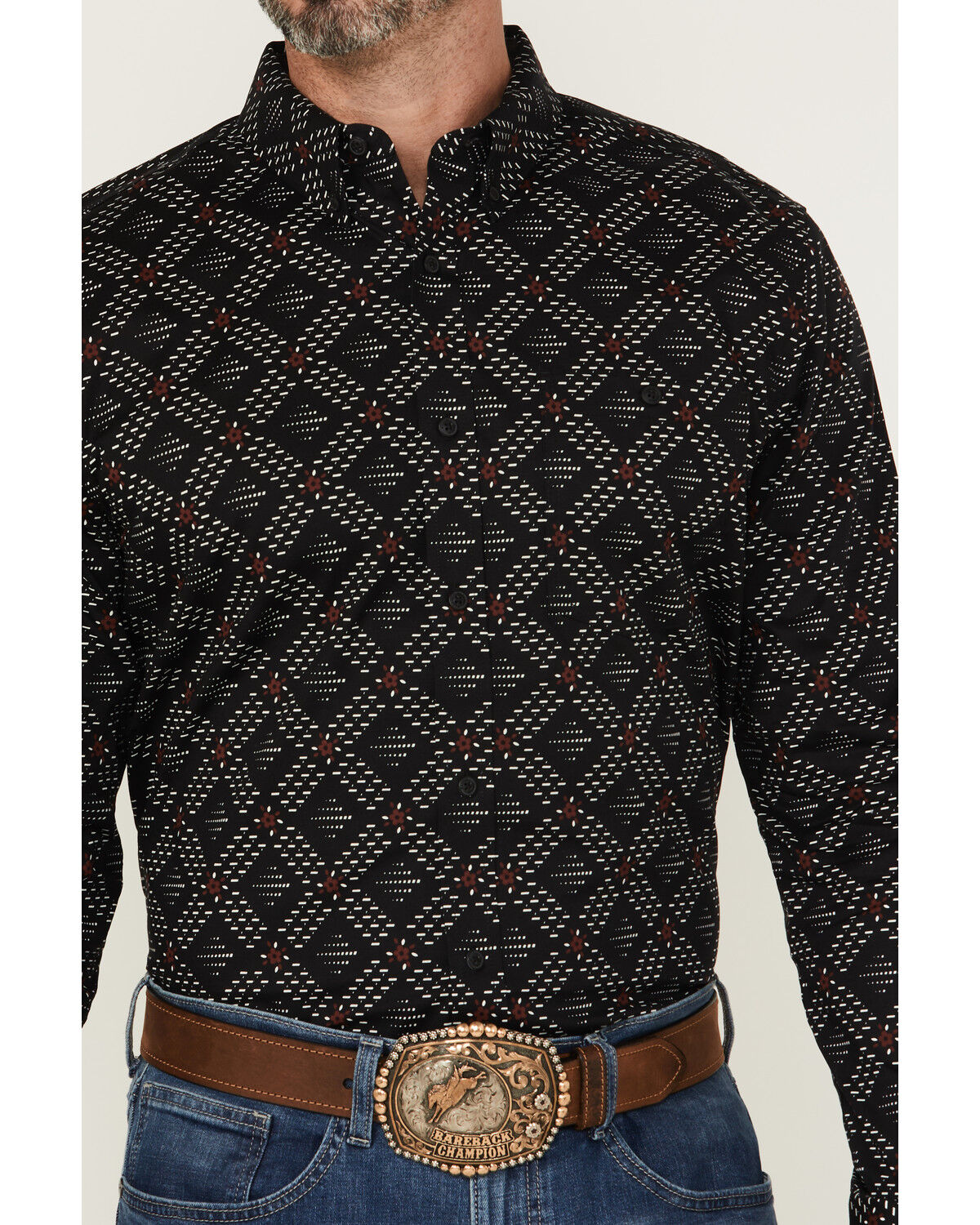 Image #3 - RANK 45&reg; Men's Stampede Diamond Geo Print Long Sleeve Button-Down Stretch Western Shirt, Black, hi-res
