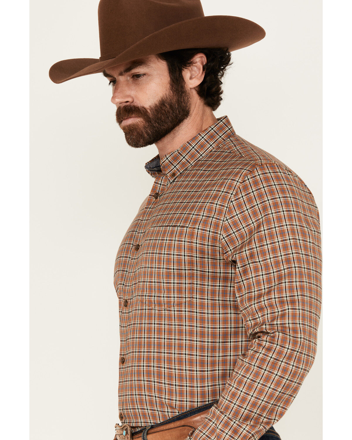 Image #2 - Cody James Men's Adkins Plaid Print Long Sleeve Button-Down Stretch Western Shirt - Big, Tan, hi-res