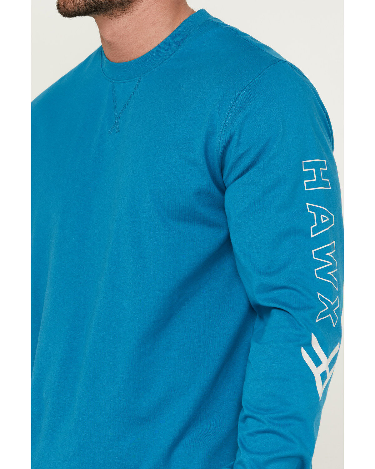 Image #3 - Hawx Men's Long Sleeve Knit Solid Logo Long Sleeve Work T-Shirt - Tall, Teal, hi-res