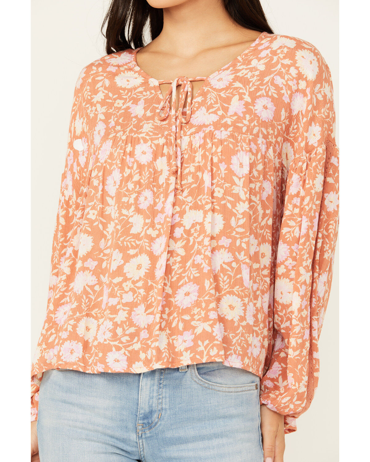 Image #3 - Sadie & Sage Women's With Love Floral Peasant Top, Coral, hi-res