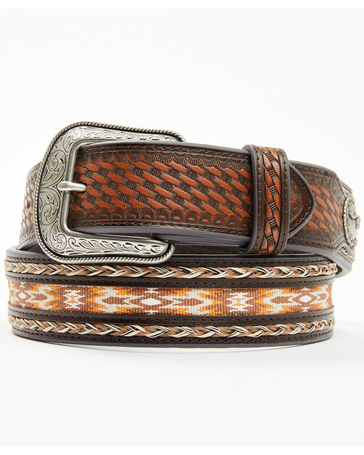 Cody James Men's Atwood Southwestern Inlay Belt, Dark Brown, hi-res