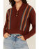 Image #3 - Cleo + Wolf Women's Collette Striped Print Long Sleeve Sweater , Brandy Brown, hi-res