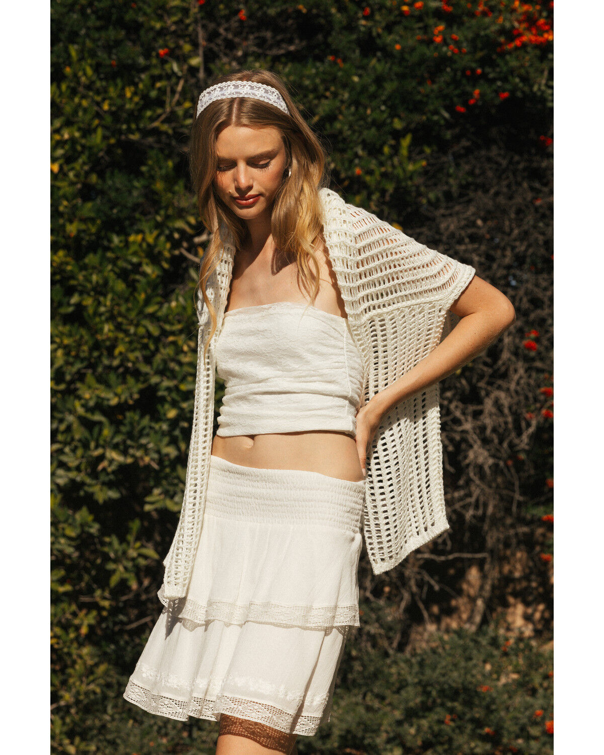 Image #1 - Cleo + Wolf Women's Lace Strapless Shirt, Ivory, hi-res