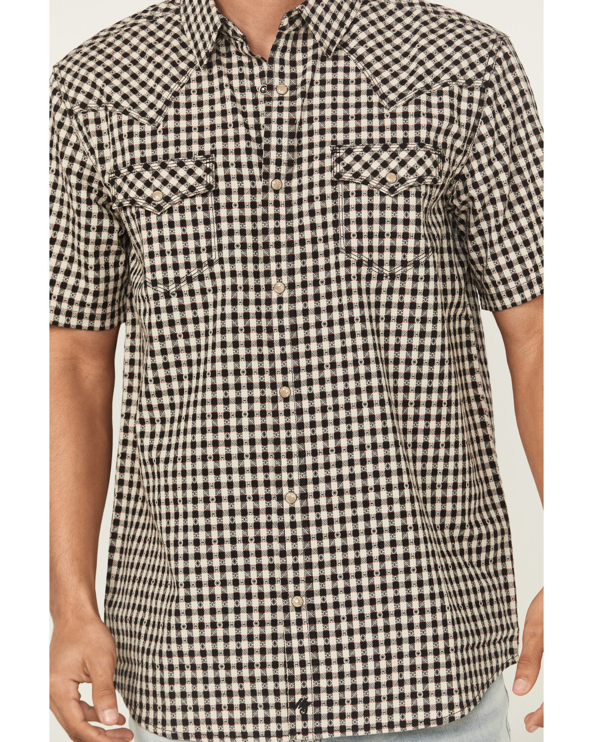 Image #3 - Moonshine Spirit&reg; Men's Checkers Plaid Print Short Sleeve Snap Western Shirt, Tan, hi-res