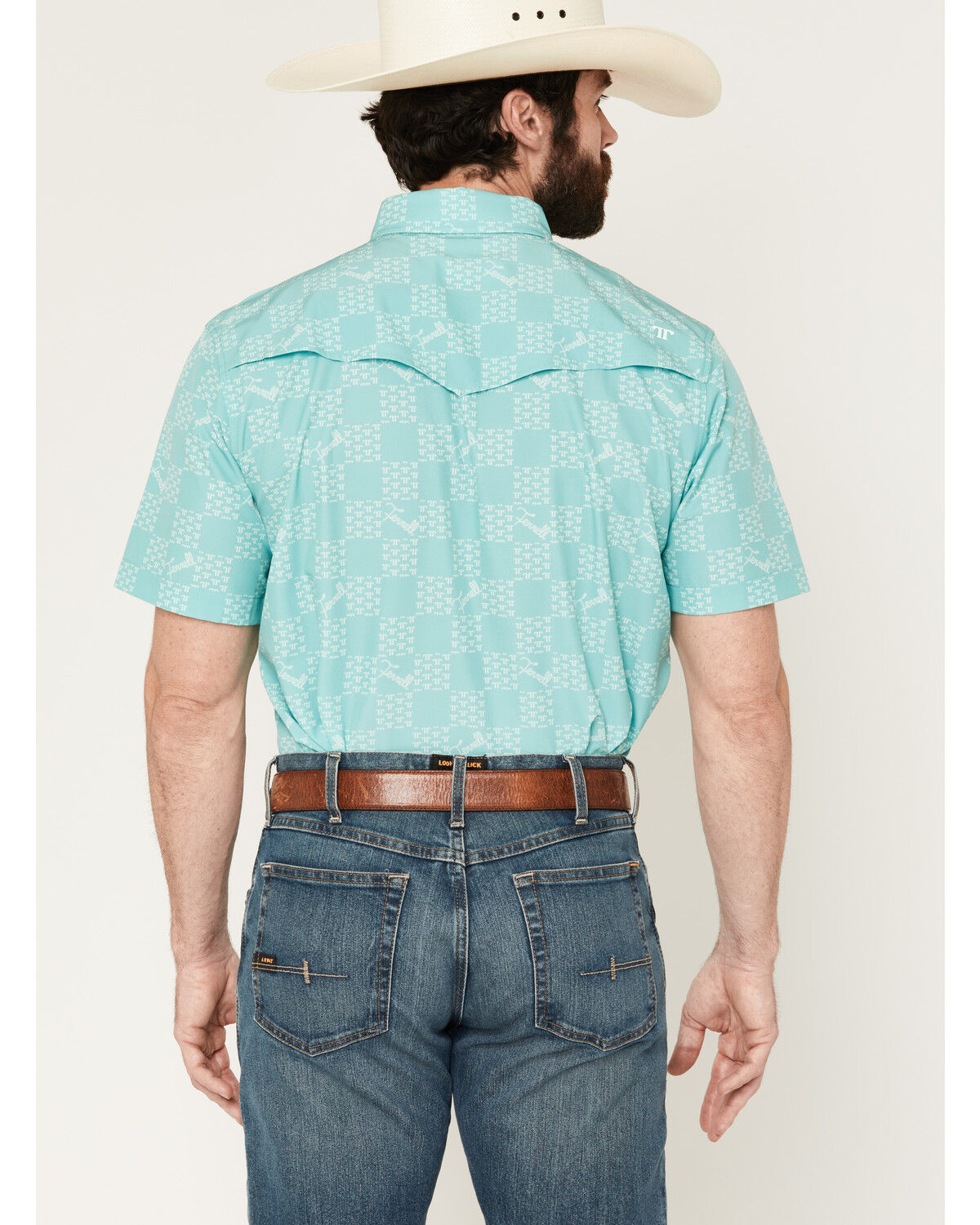 Image #4 - Ferrell Men's Flynn Checkered Logo Print Short Sleeve Snap Stretch Western Shirt, Mint, hi-res