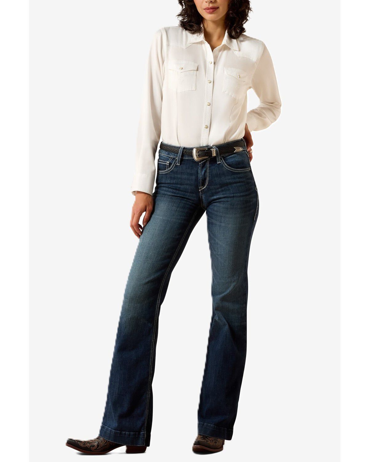 Image #2 - Ariat Women's Dark Wash Trouser Perfect Rise Aisha Wide Leg Stretch Denim Jeans, Dark Wash, hi-res