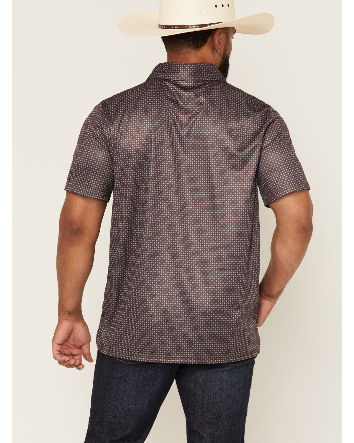 Image #4 - Panhandle Slim Men's Geo Print Short Sleeve Performance Polo, Brown, hi-res