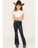 Image #1 - Shyanne Little Girls' Dark Wash Allover Printed Flare Jeans, Dark Wash, hi-res