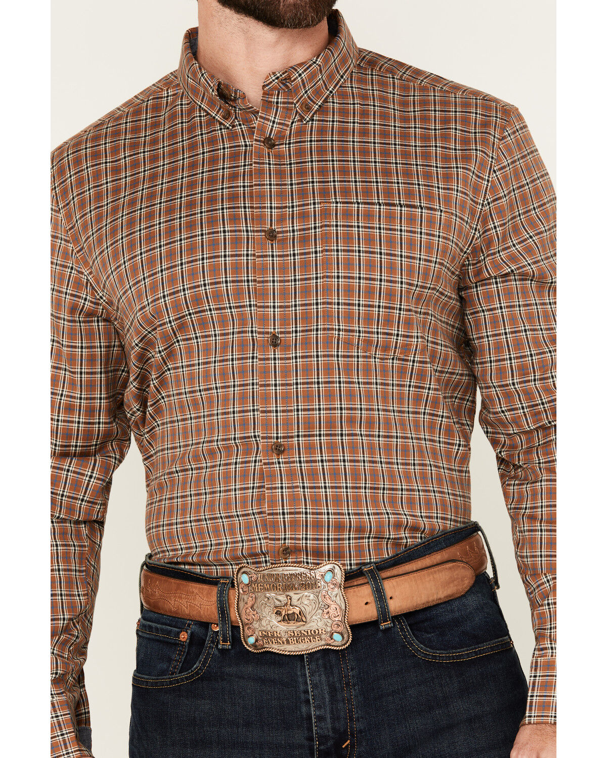 Image #3 - Cody James Men's Adkins Plaid Print Long Sleeve Button-Down Stretch Western Shirt - Big, Tan, hi-res