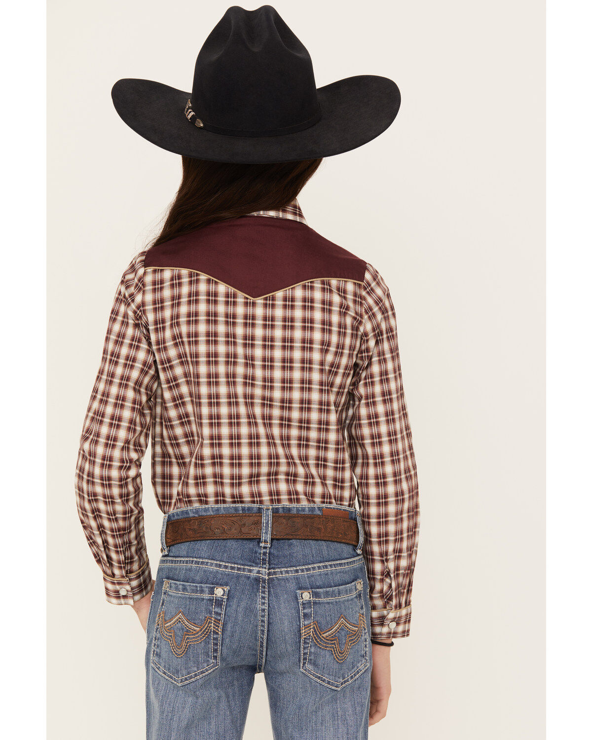 Image #4 - Roper Girls' Plaid Print Long Sleeve Pearl Snap Western Shirt, White, hi-res