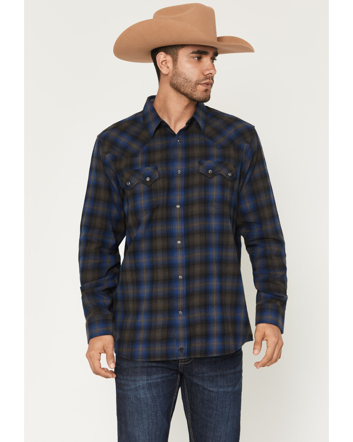 Image #1 - Moonshine Spirit&reg; Men's Stage Light Plaid Print Long Sleeve Snap Flannel Shirt, Blue, hi-res