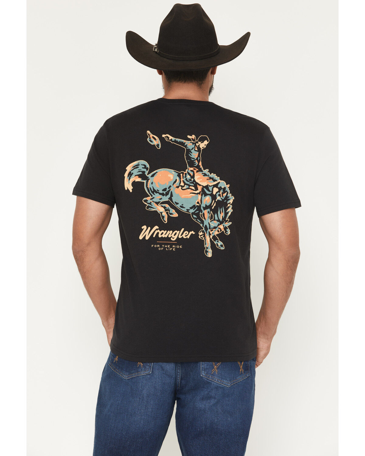 Wrangler Men's Boot Barn Exclusive Pastel Cowboy Short Sleeve Graphic T-Shirt, Black, hi-res