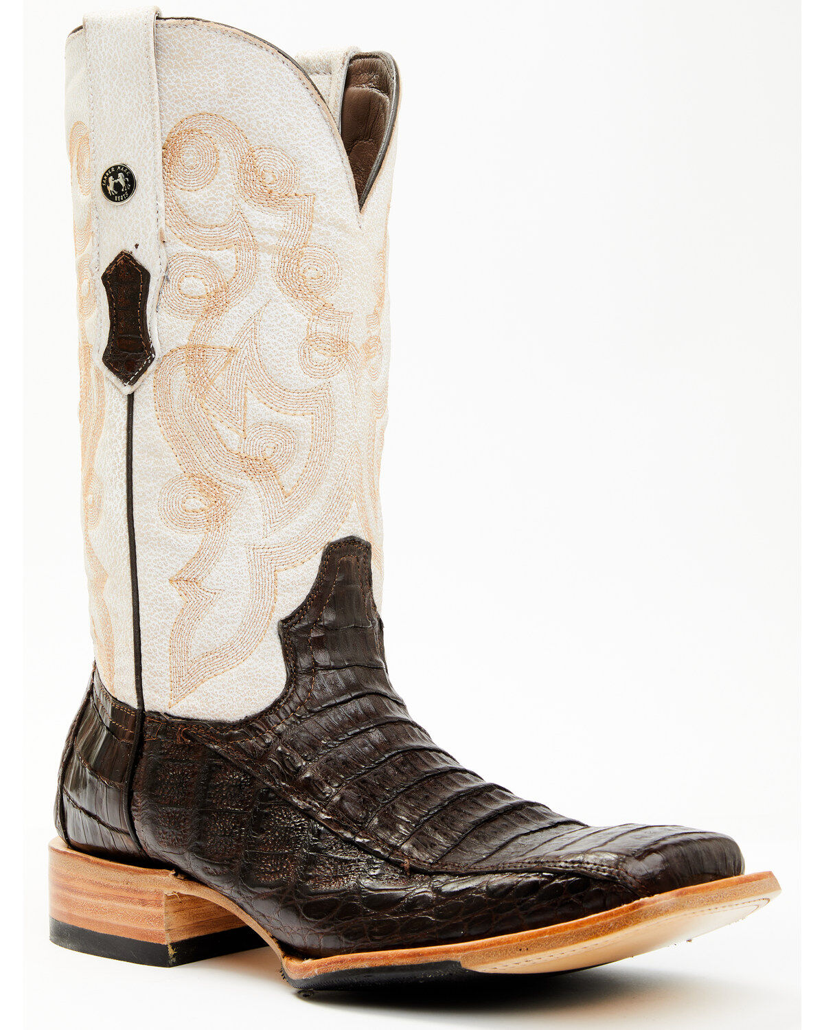 Tanner Mark Men's Exotic Caiman Belly Western Boots - Broad Square Toe, Brown, hi-res