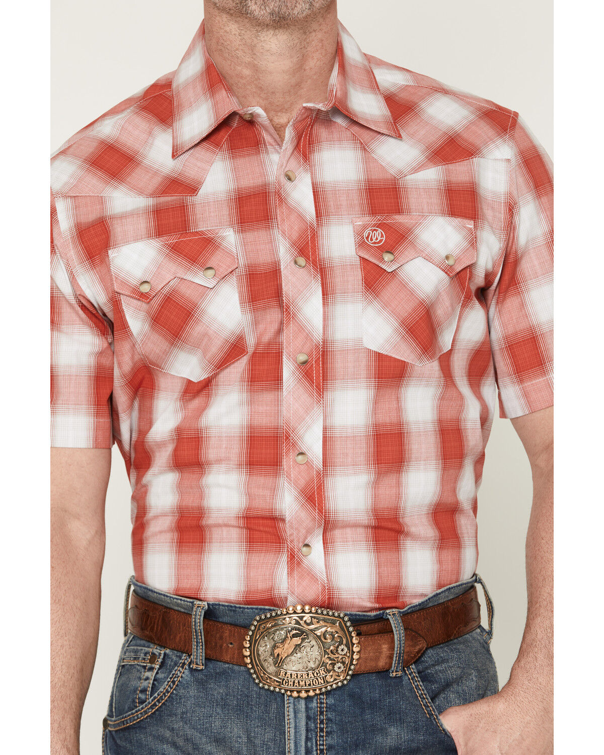 Image #3 - Wrangler Retro Men's Plaid Print Short Sleeve Snap Western Shirt, Red, hi-res