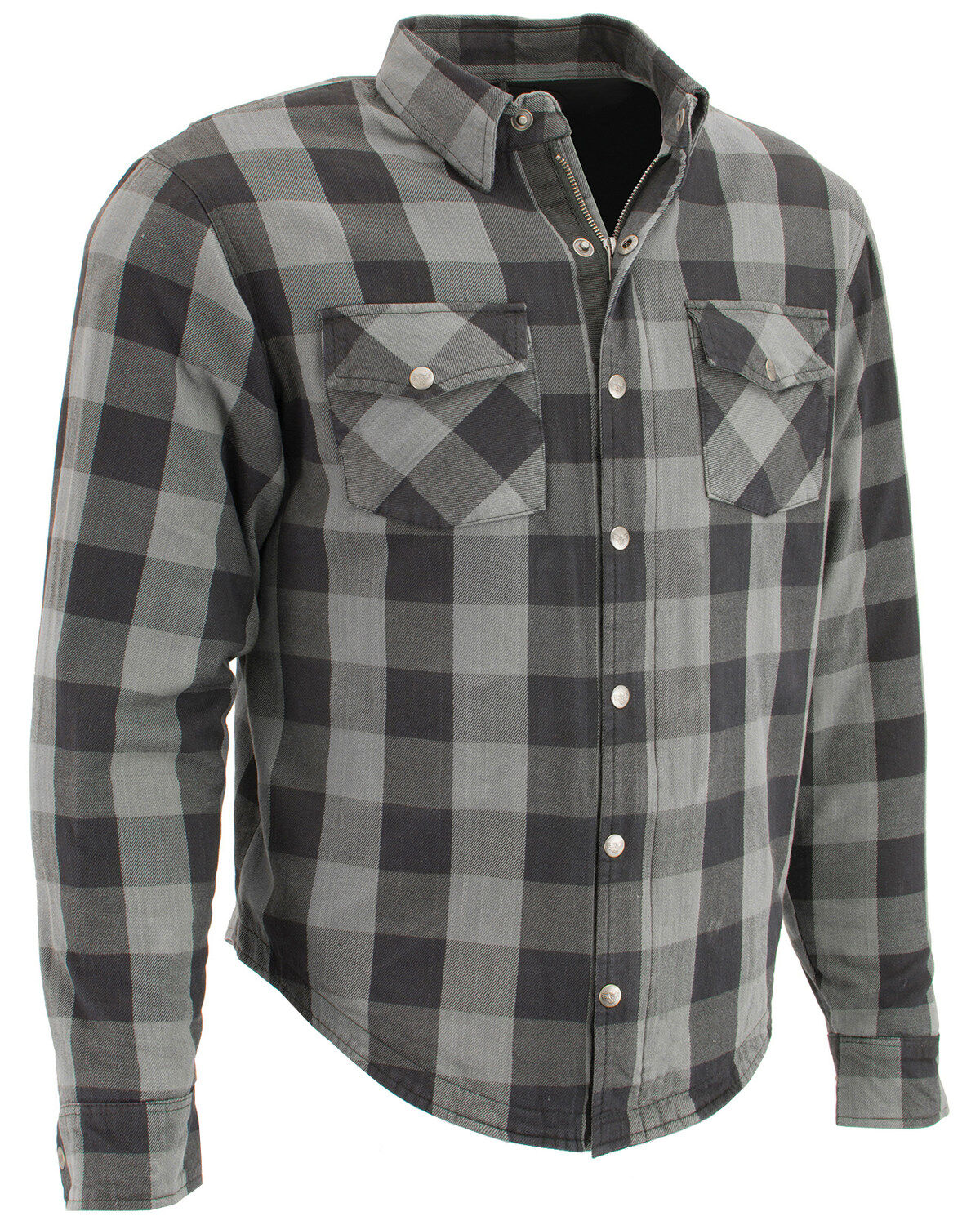 Image #6 - Milwaukee Performance Men's Aramid Checkered Plaid Biker Shirt, Dark Grey, hi-res