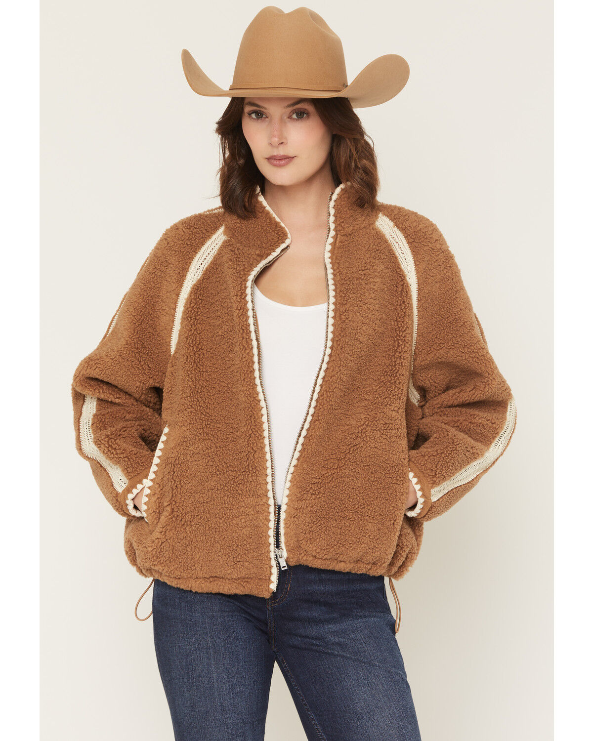 Image #1 - UGG Women's Nikia Crochet Zip-Up Jacket, Chestnut, hi-res