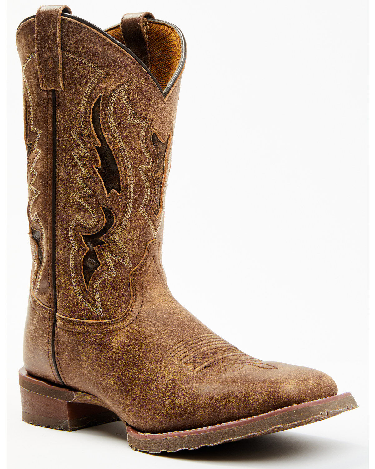 Laredo Men's Distressed Leather Performance Western Boots - Broad Square Toe, Tan, hi-res